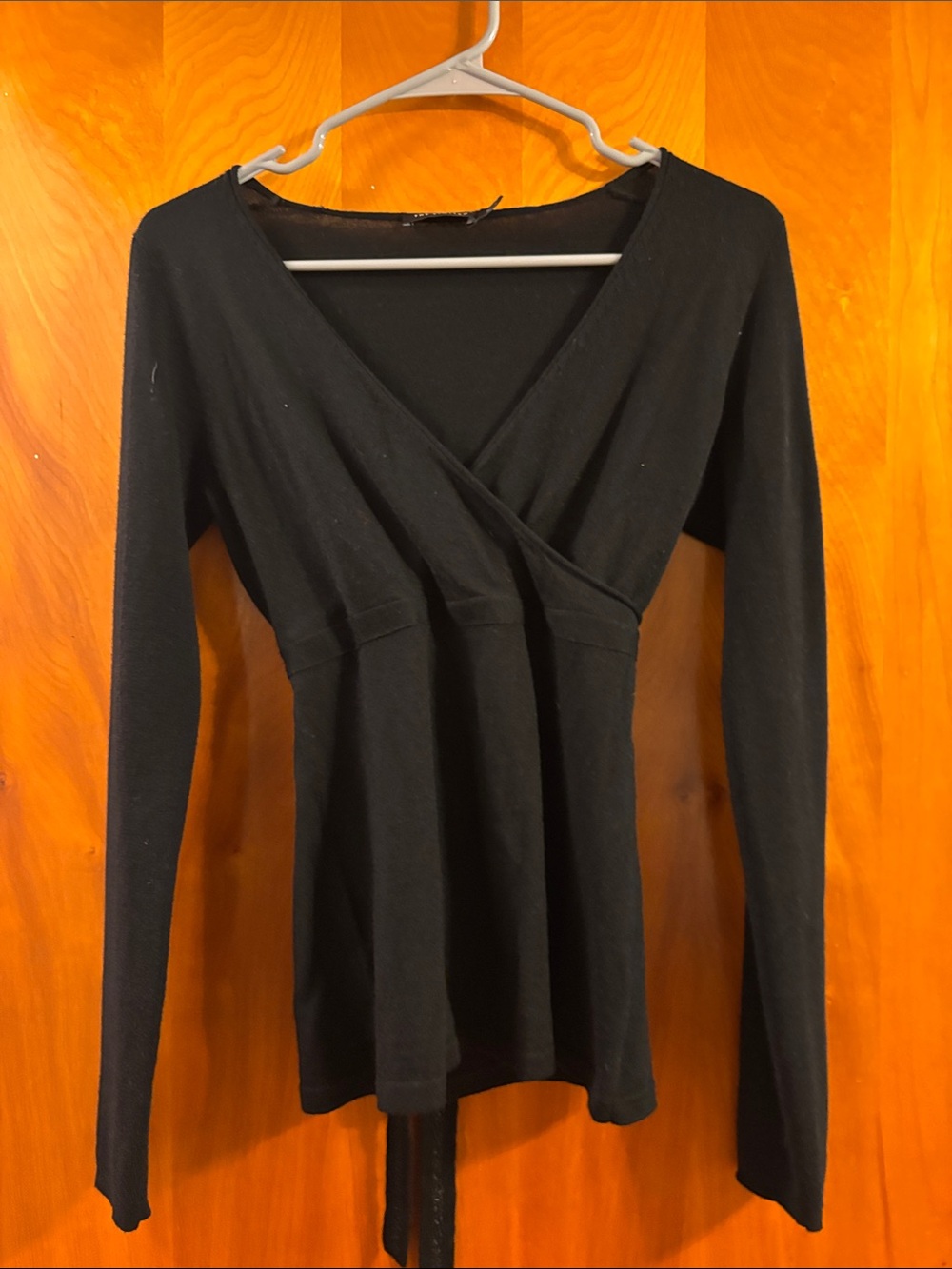 Women’s Black Wrap-Style Long Sleeve sweater